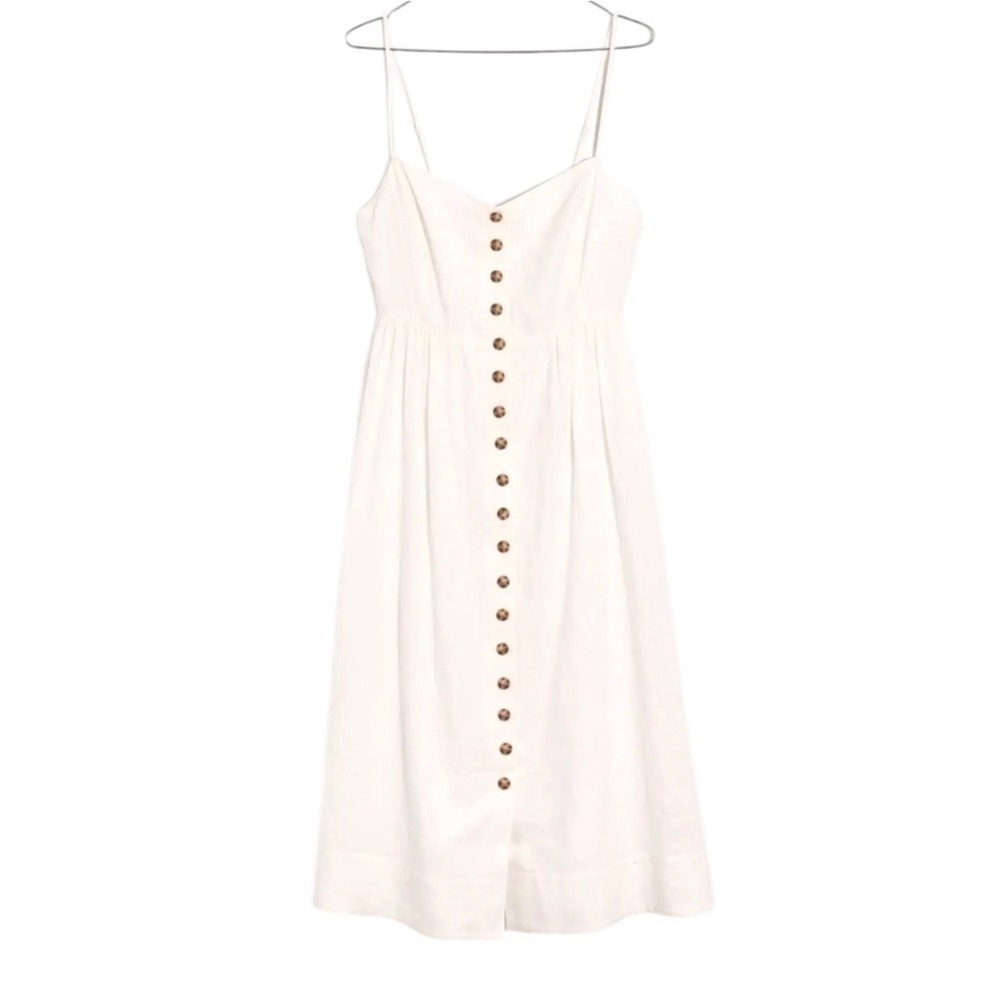 Madewell White Linen Cotton Button Front Midi Dress A0344 Womens 14 NEW
